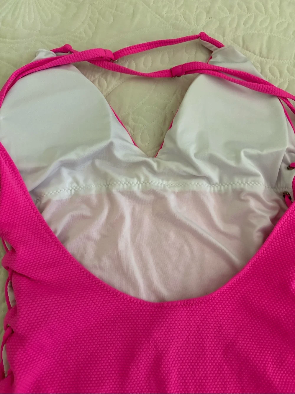 Hot Pink One-Piece Swimsuit with Side Lace-Up L